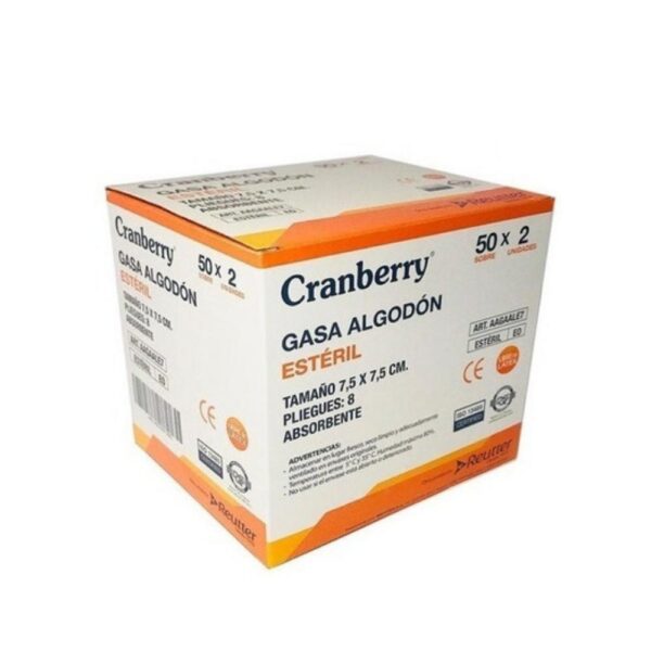 Gasa Algodón Estéril Tejida 7,5 x 7,5 cm 50 sobres x 2 unidades – Cranberry
