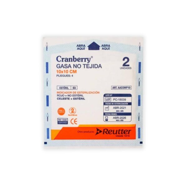Gasa Estéril No Tejida 10 x 10 cm 2 unidades x sobre – Cranberry